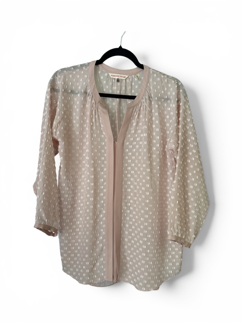 Rebecca Taylor Pale Pink “Swiss Dot”Sheer Blouse Size 8